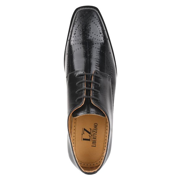 LIBERTYZENO Mens Perforated Toe EEL Print Genuine Leather Oxford Dress Shoes - Picture 4 of 7